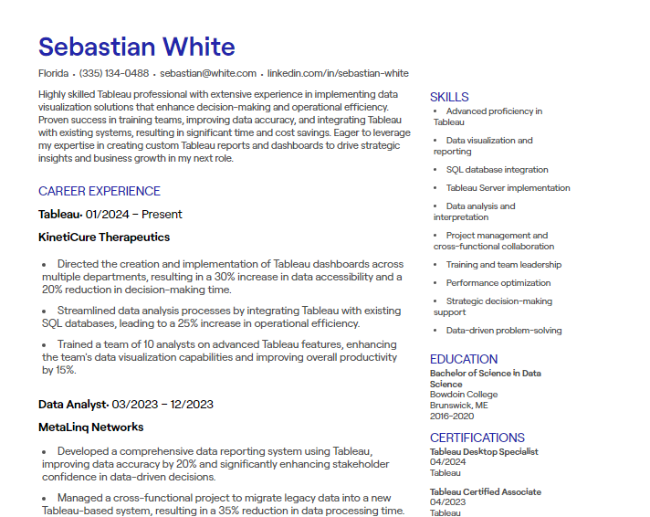 tableau cv