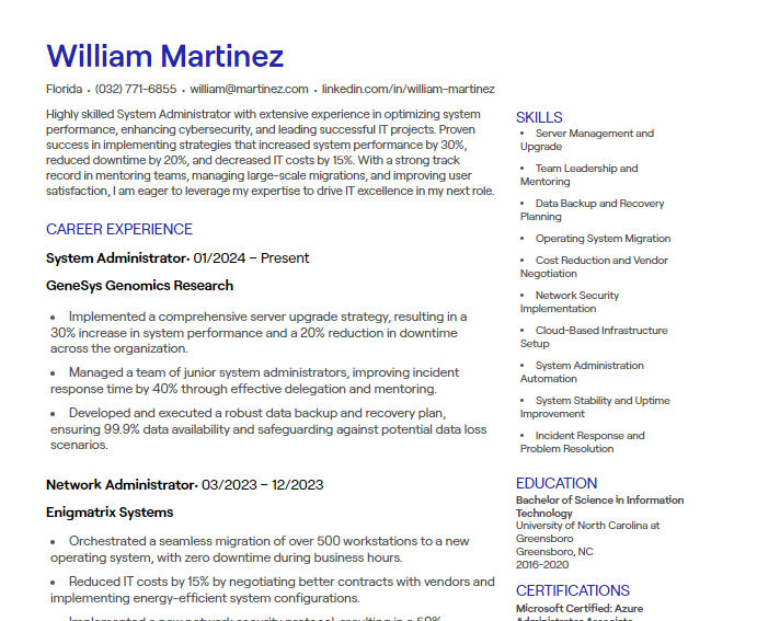 system administrator cv