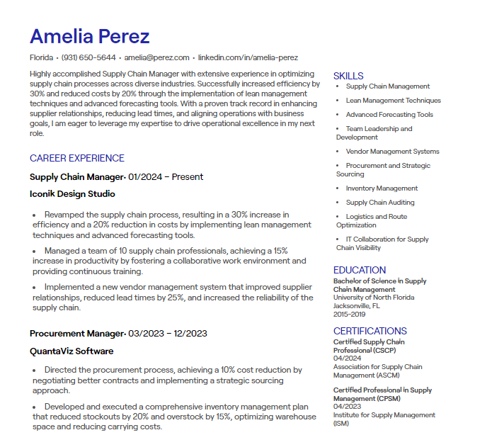 supply chain manager cv