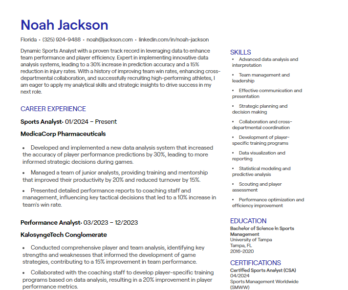 sports analyst cv