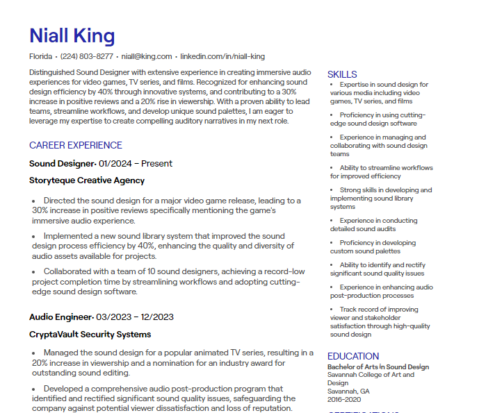 sound designer cv