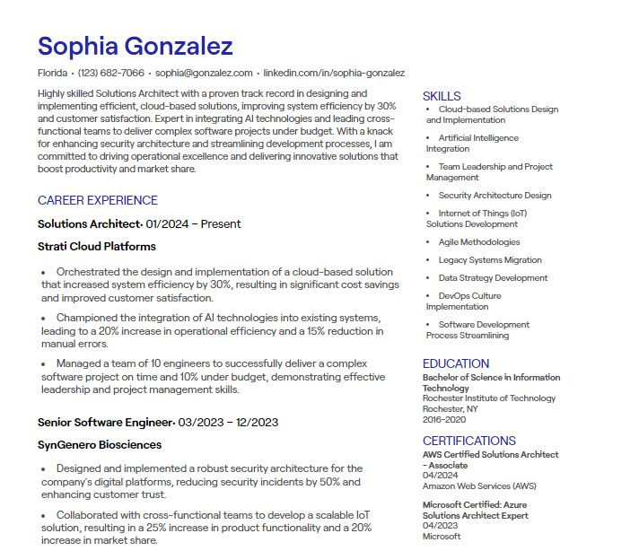 solutions architect cv