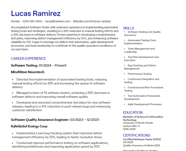 software testing cv