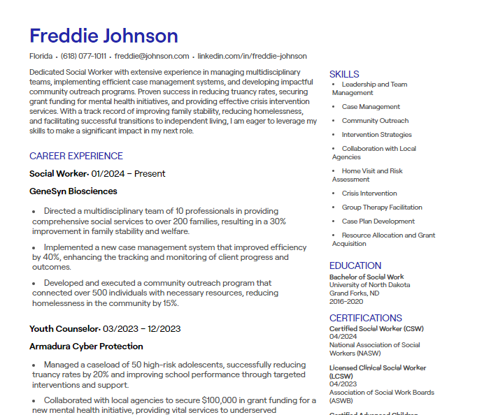 social worker cv