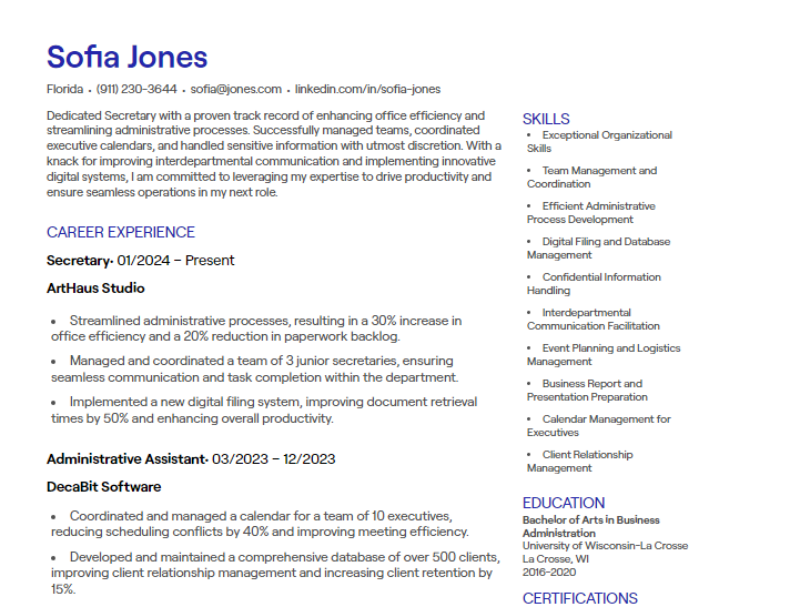 secretary cv