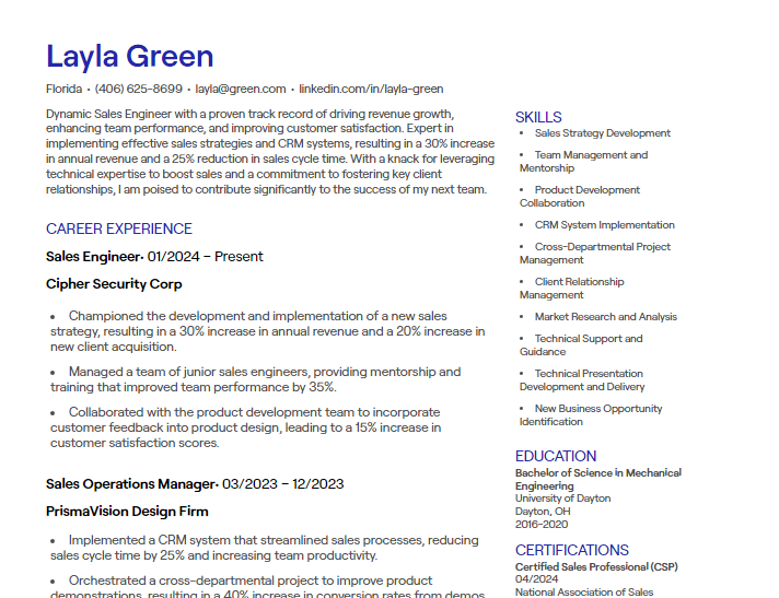 sales engineer cv