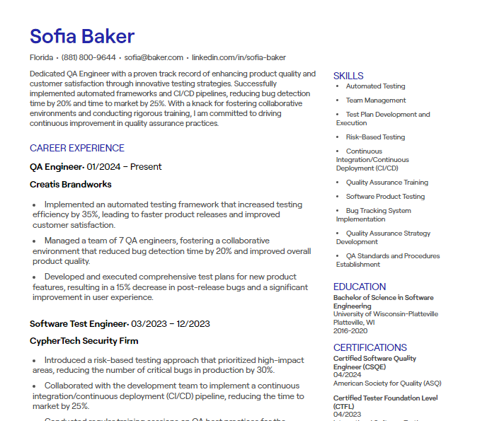 qa engineer cv