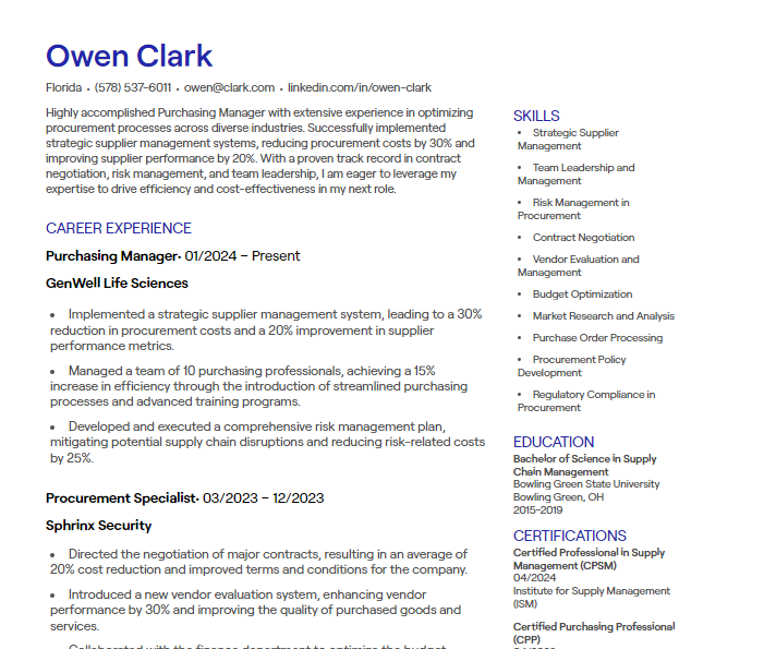 purchasing manager cv