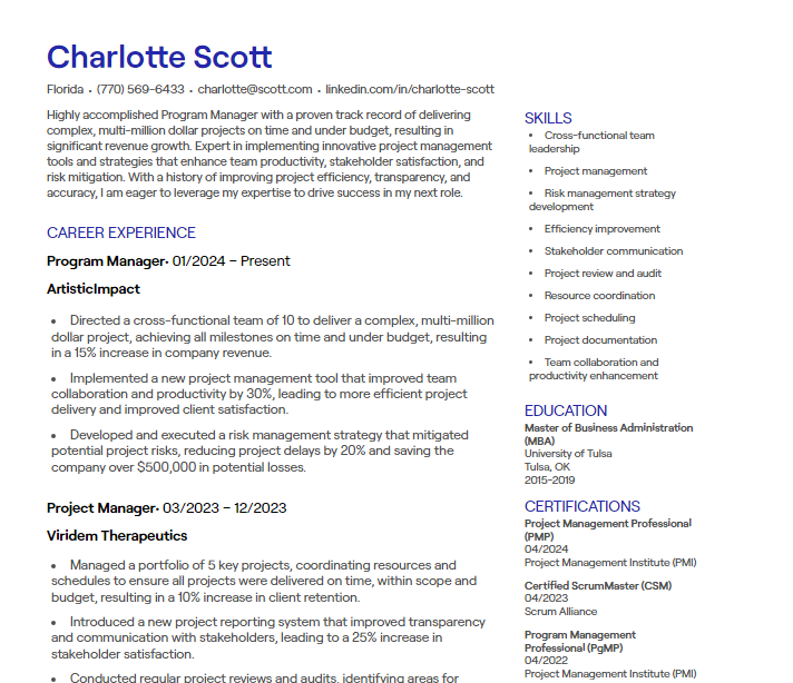 program manager cv