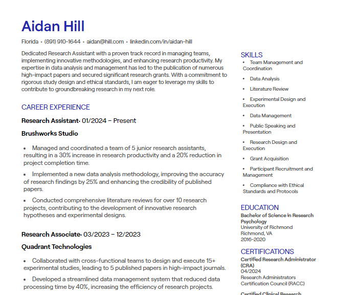 research assistant cv