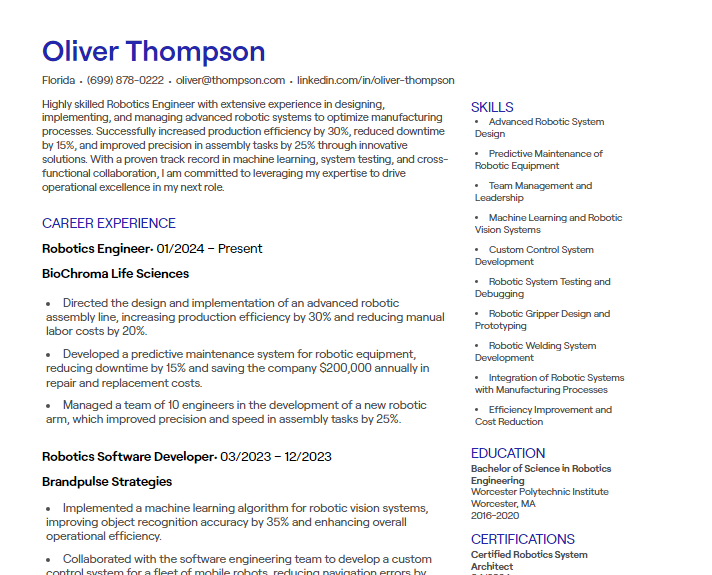 robotics engineer cv