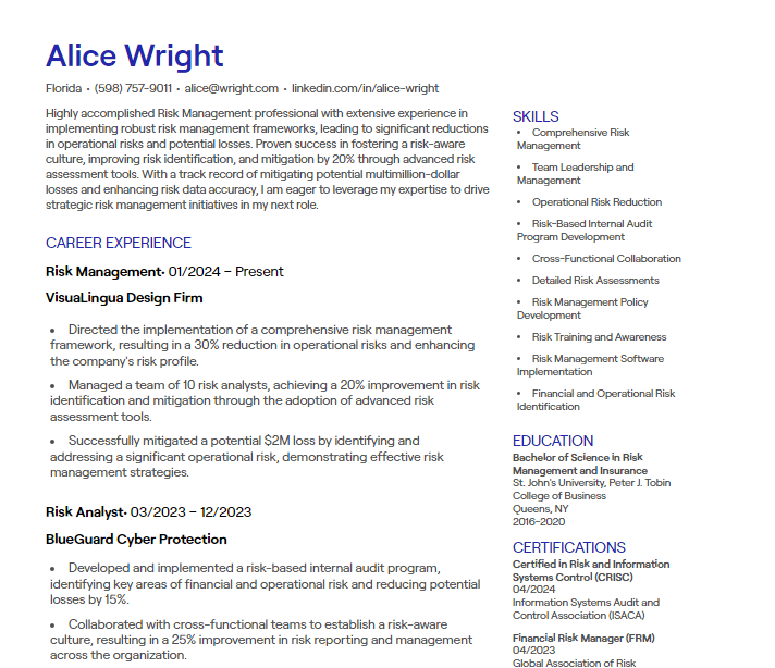 risk management cv