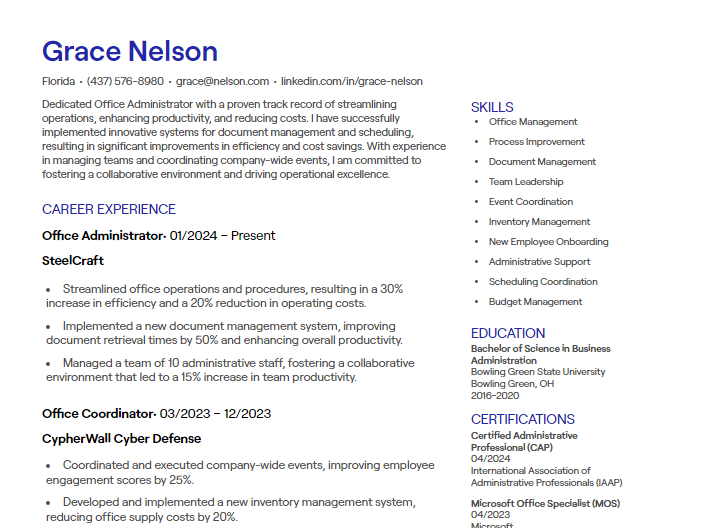 office administrator cv