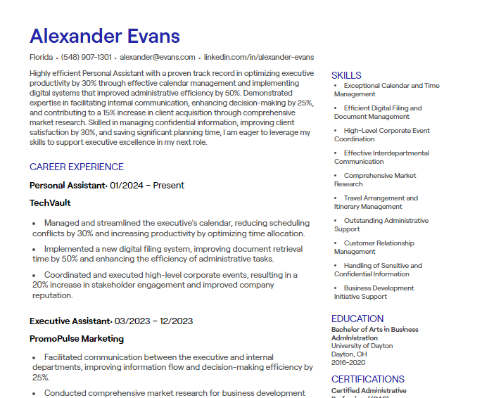 personal assistant cv