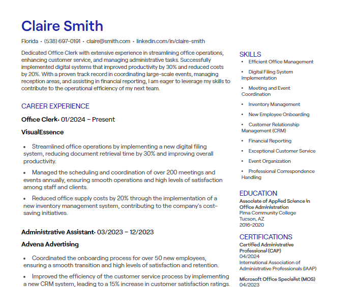 office clerk cv