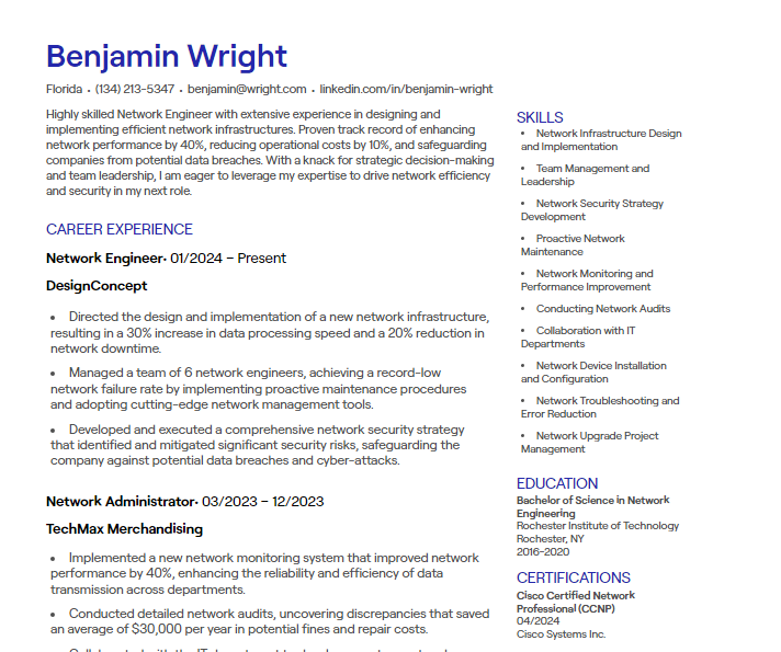 network engineer cv