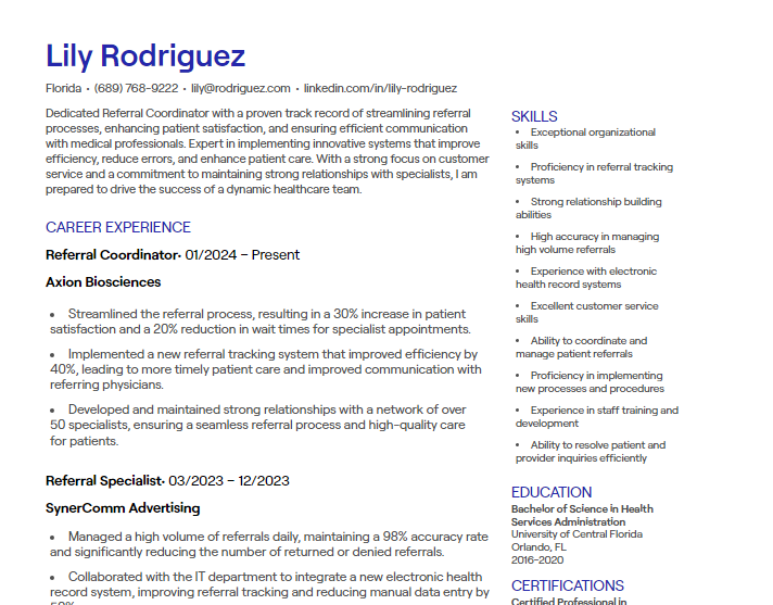 referral coordinator cv