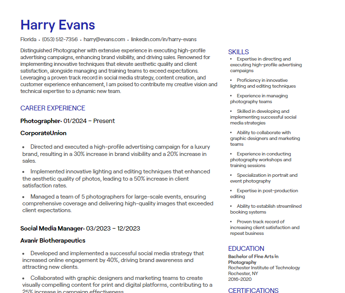 photographer cv