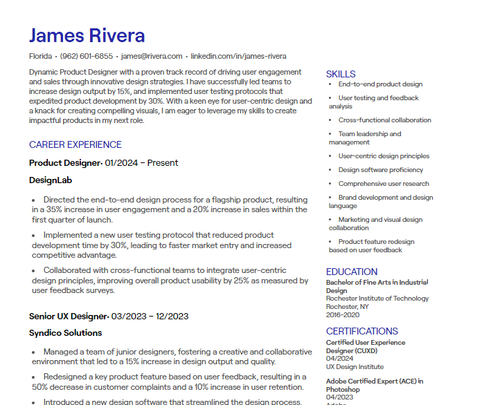 product designer cv