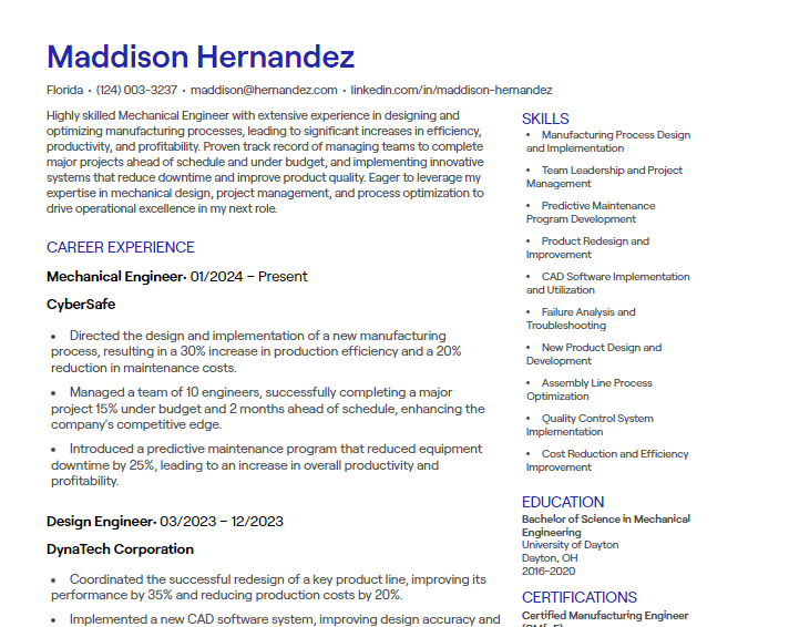 mechanical engineer cv