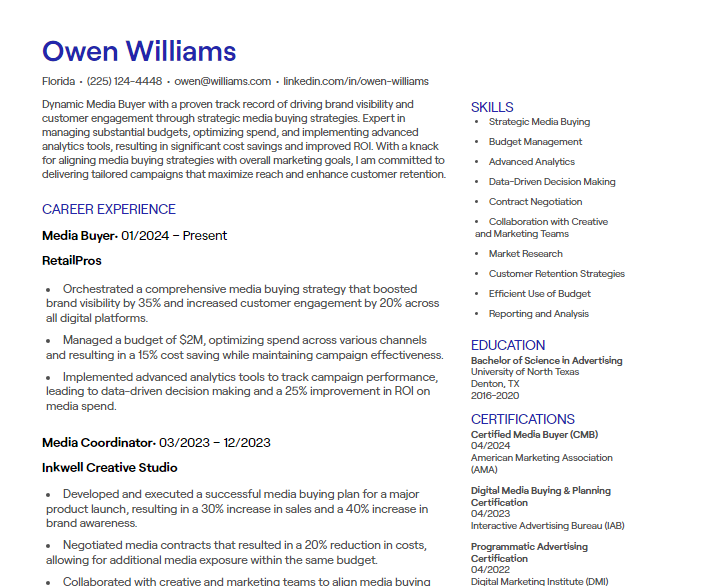 media buyer cv