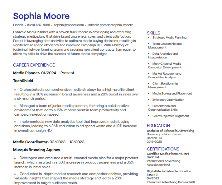 media planner cv