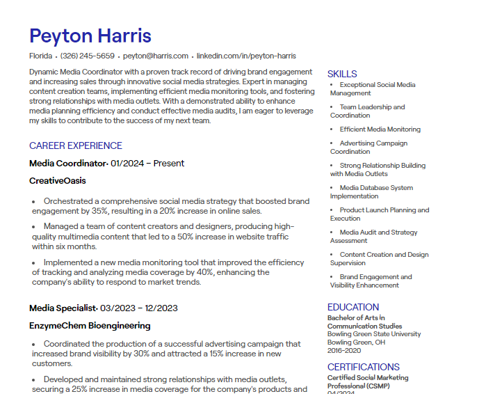 media coordinator cv