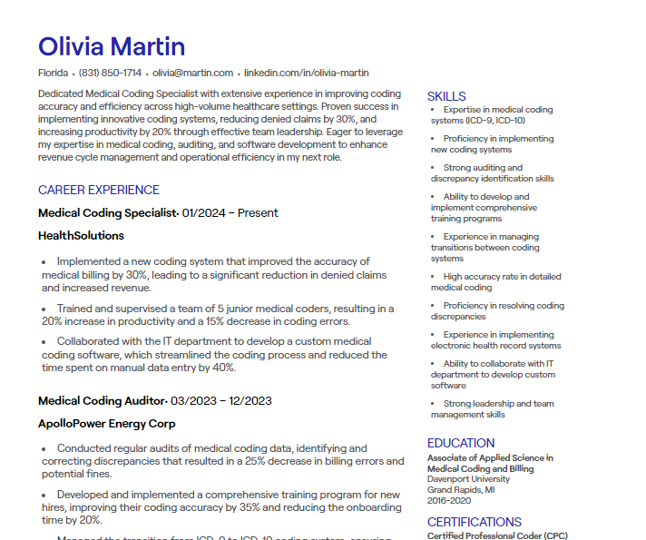 medical coding specialist cv