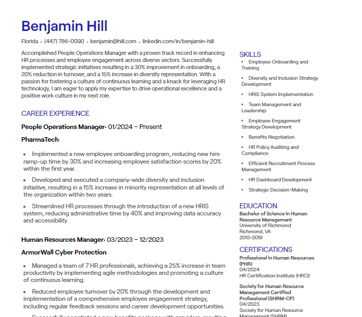people operations manager cv