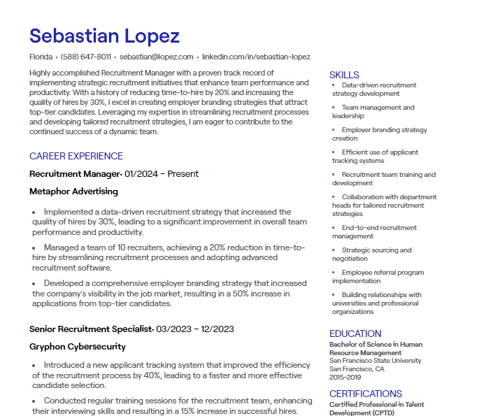 recruitment manager cv