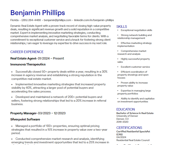 real estate agent cv