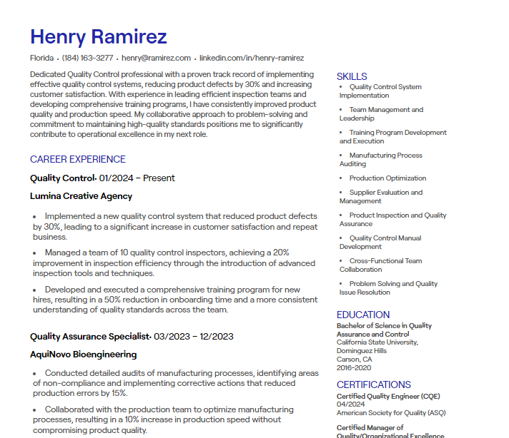 quality control cv