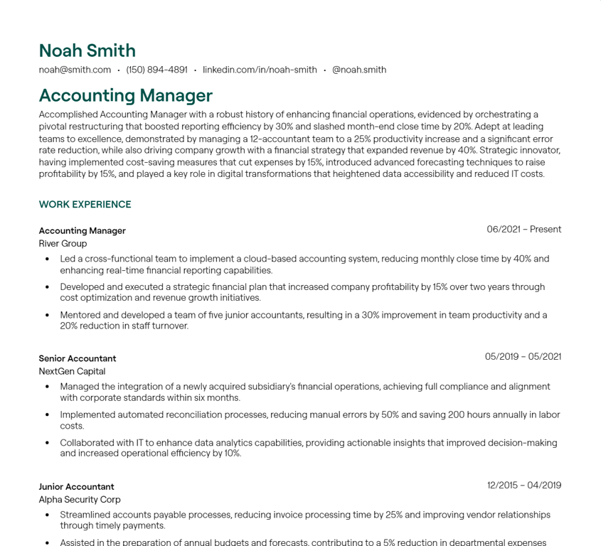 accounting manager cv