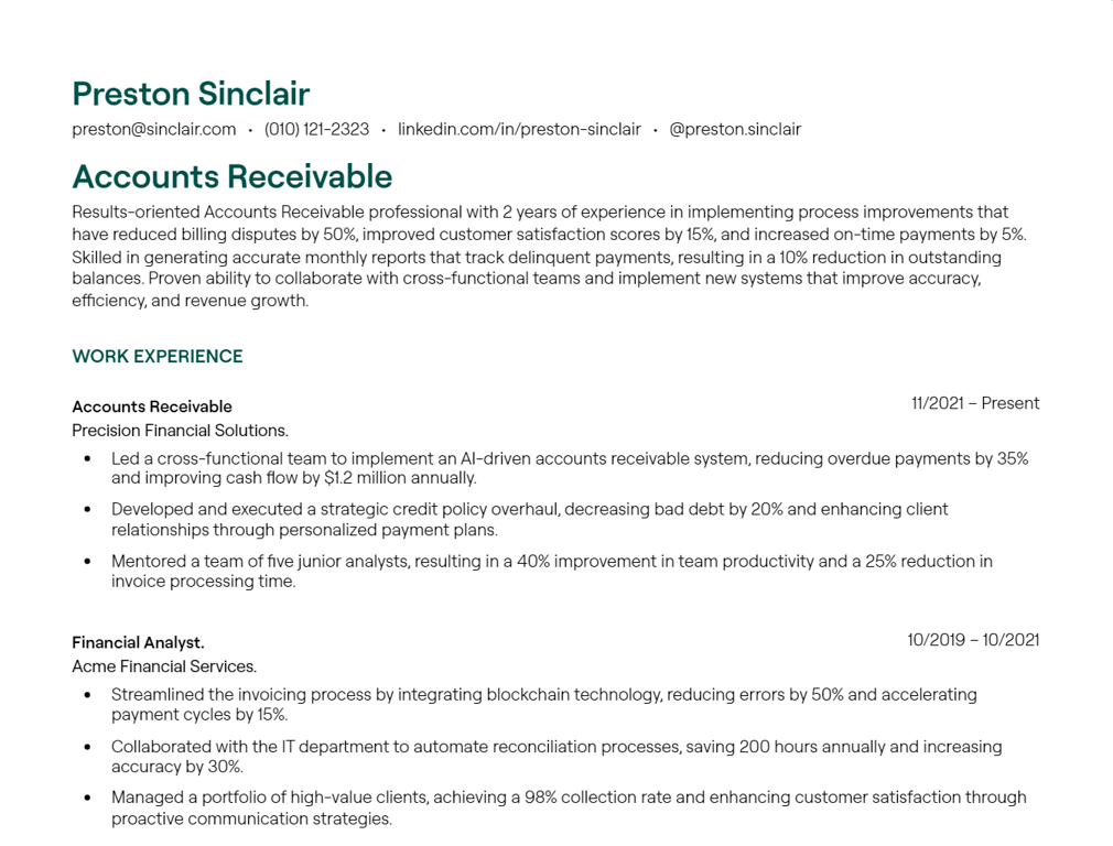 accounts receivable cv