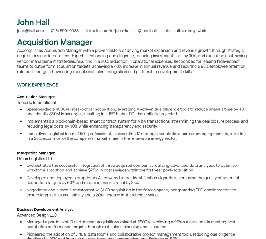 acquisition manager cv
