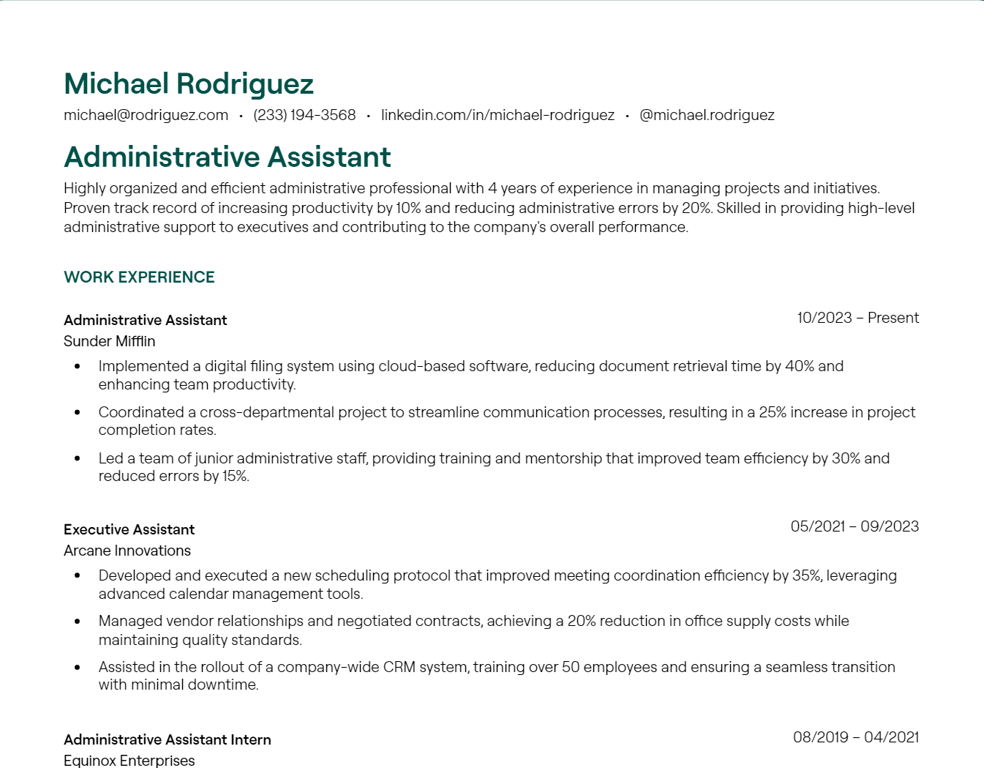 administrative assistant cv