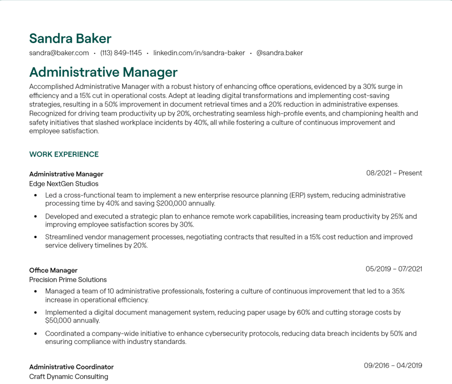 administrative manager cv