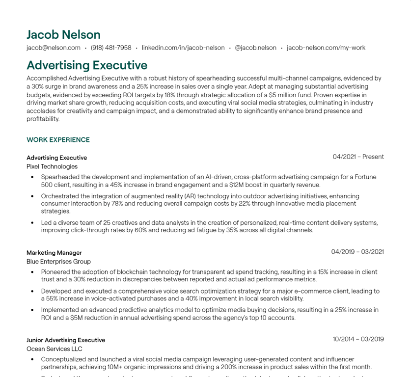 advertising executive cv