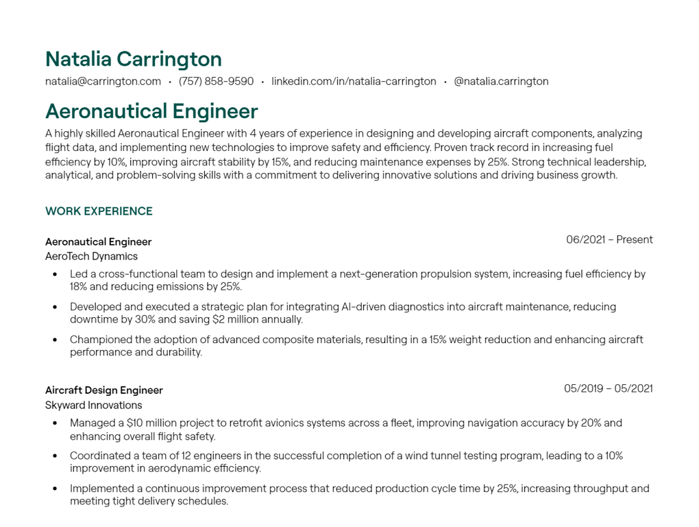 aeronautical engineer cv