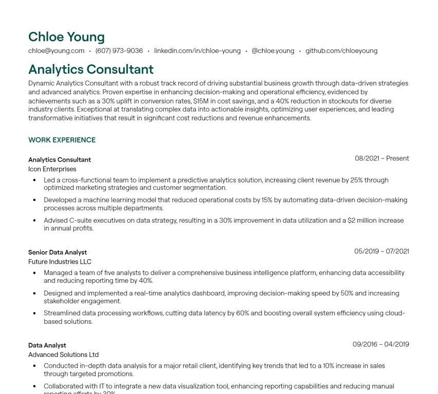 analytics consultant cv