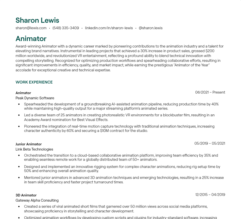 animator cv