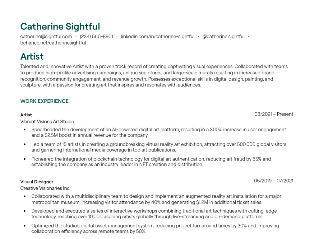 artist cv