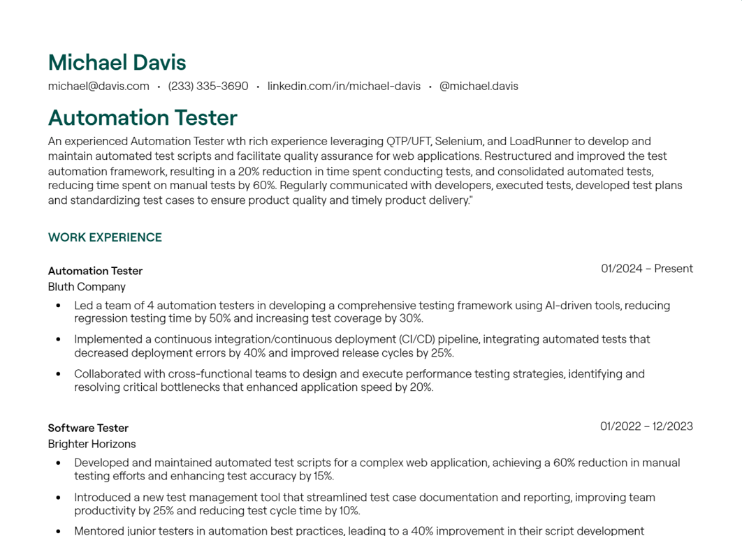 automation tester cv