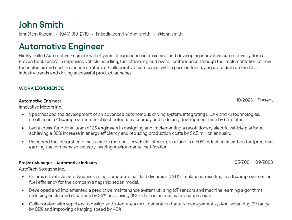 automotive engineer cv