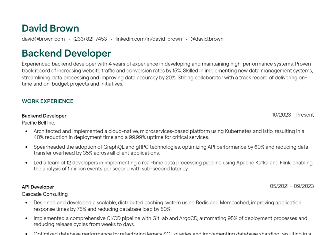 backend developer cv