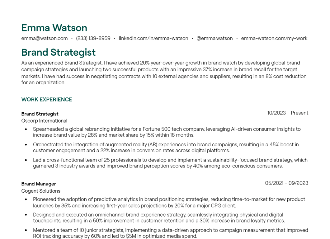 brand strategist cv