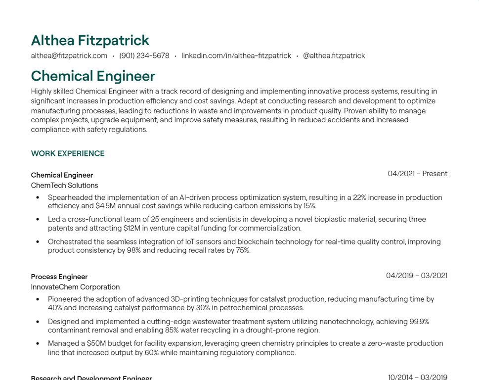 chemical engineer cv