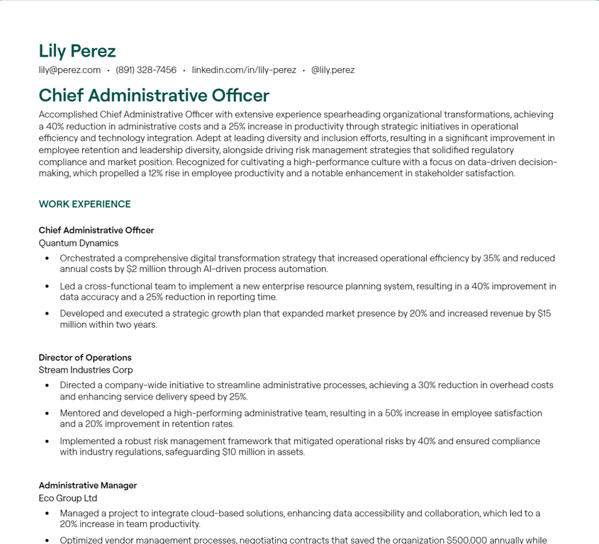 chief administrative officer cv