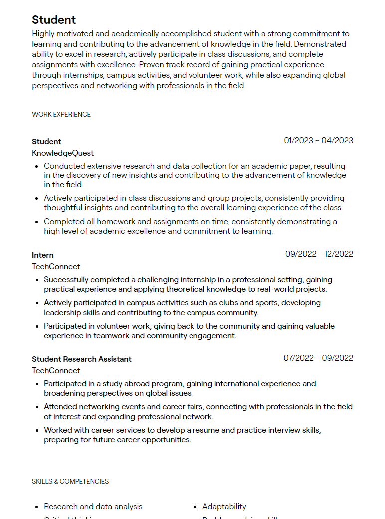 student resume