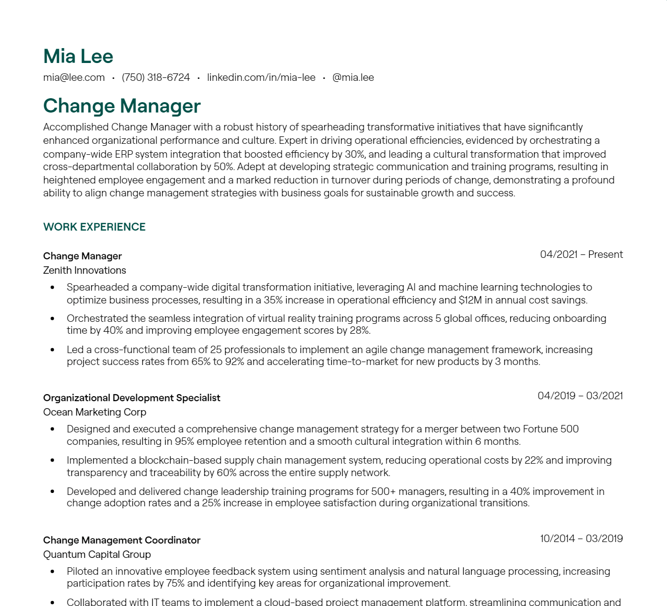 change manager resume